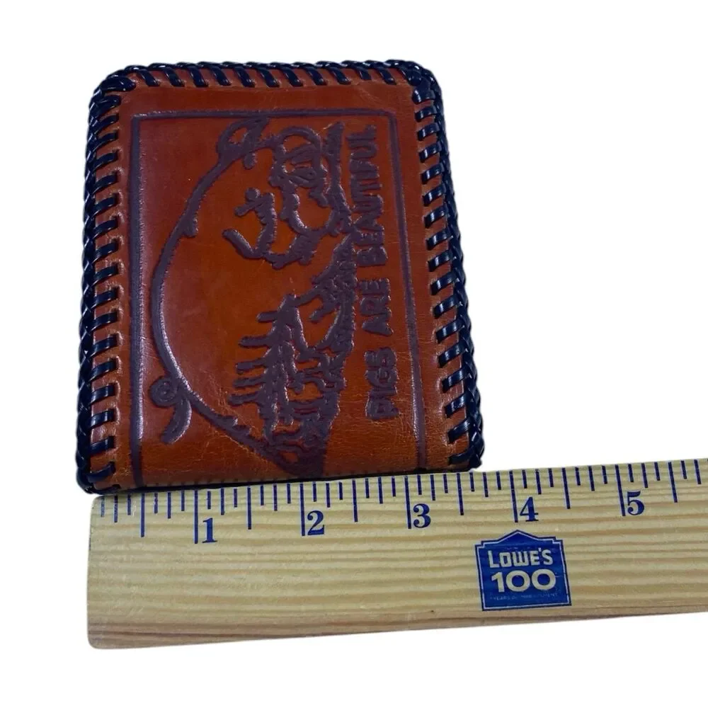 Vtg 1970 Hand Tooled Leather Bifold Wallet Pigs Are Beautiful Whipstitch Western